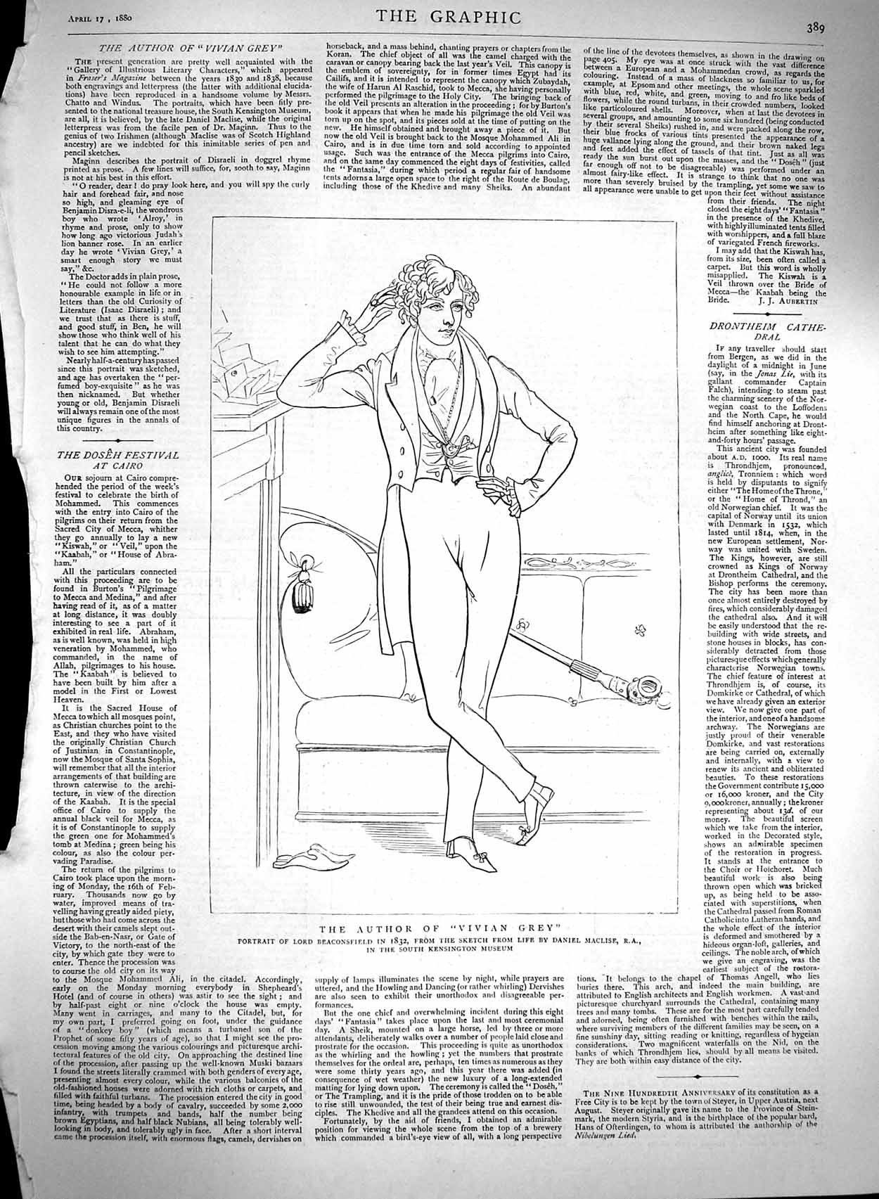 Original Old Antique Print 1880 Portrait Lord Beaconsfield Author Vivi Victorian