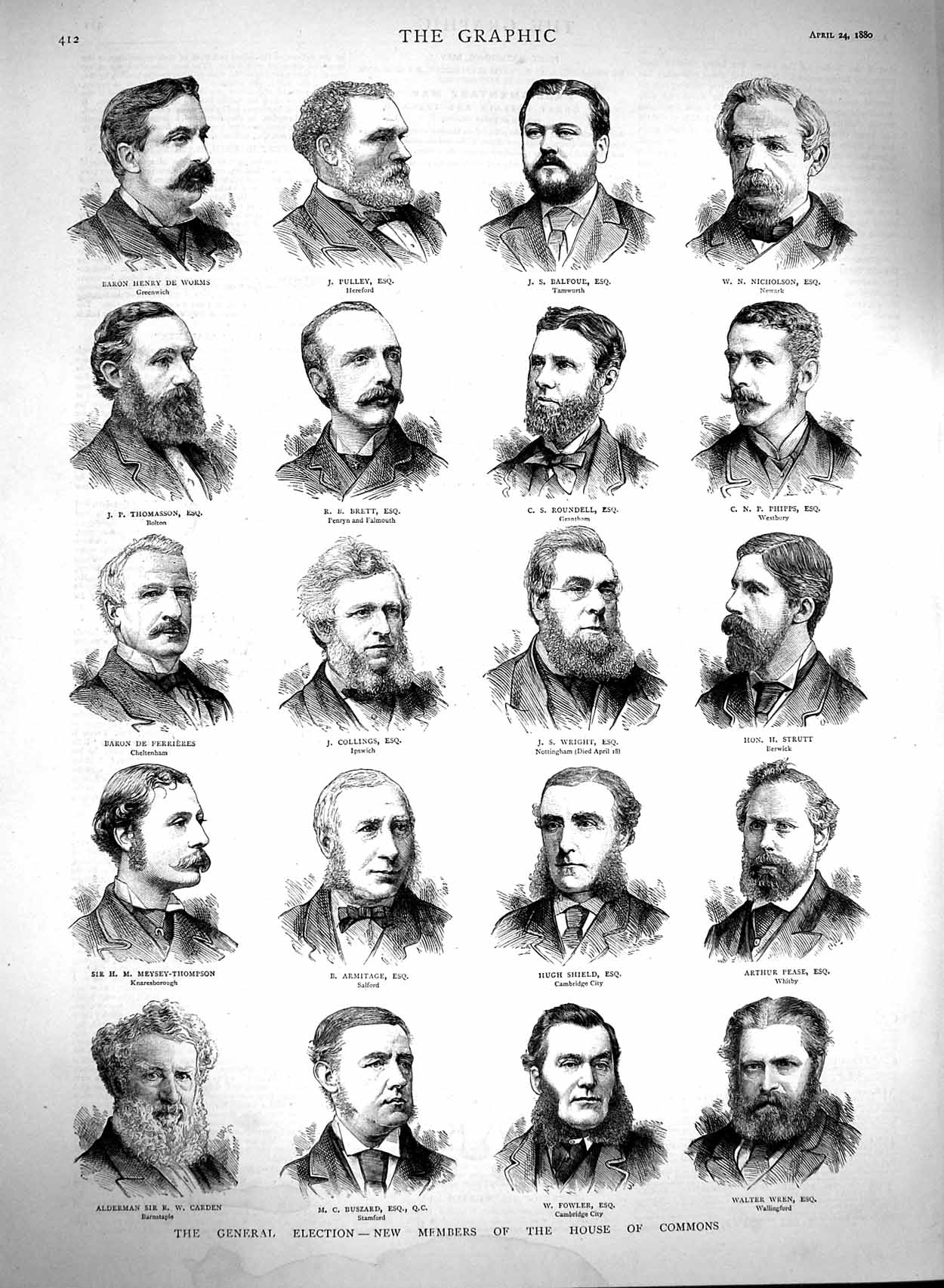 Old Antique Print 1880 General Election Members House Commons Wren Pease 19th