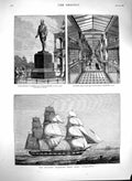 Original Old Antique Print 1880 Ship H.M.S. Atalanta Statue Gregory Washington
