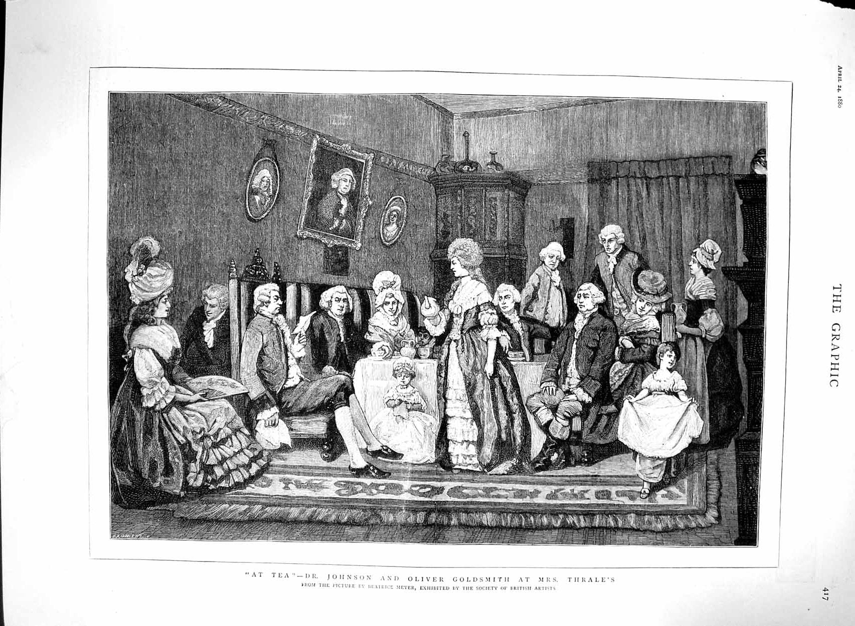 Original Old Antique Print 1880 Dr. Johnson Oliver Gsmith Mres Thrale'S Meyer
