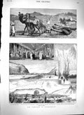 Original Old Antique Print 1880 Afghanistan Camel Funeral Chawk Bazaar Cabu 19th