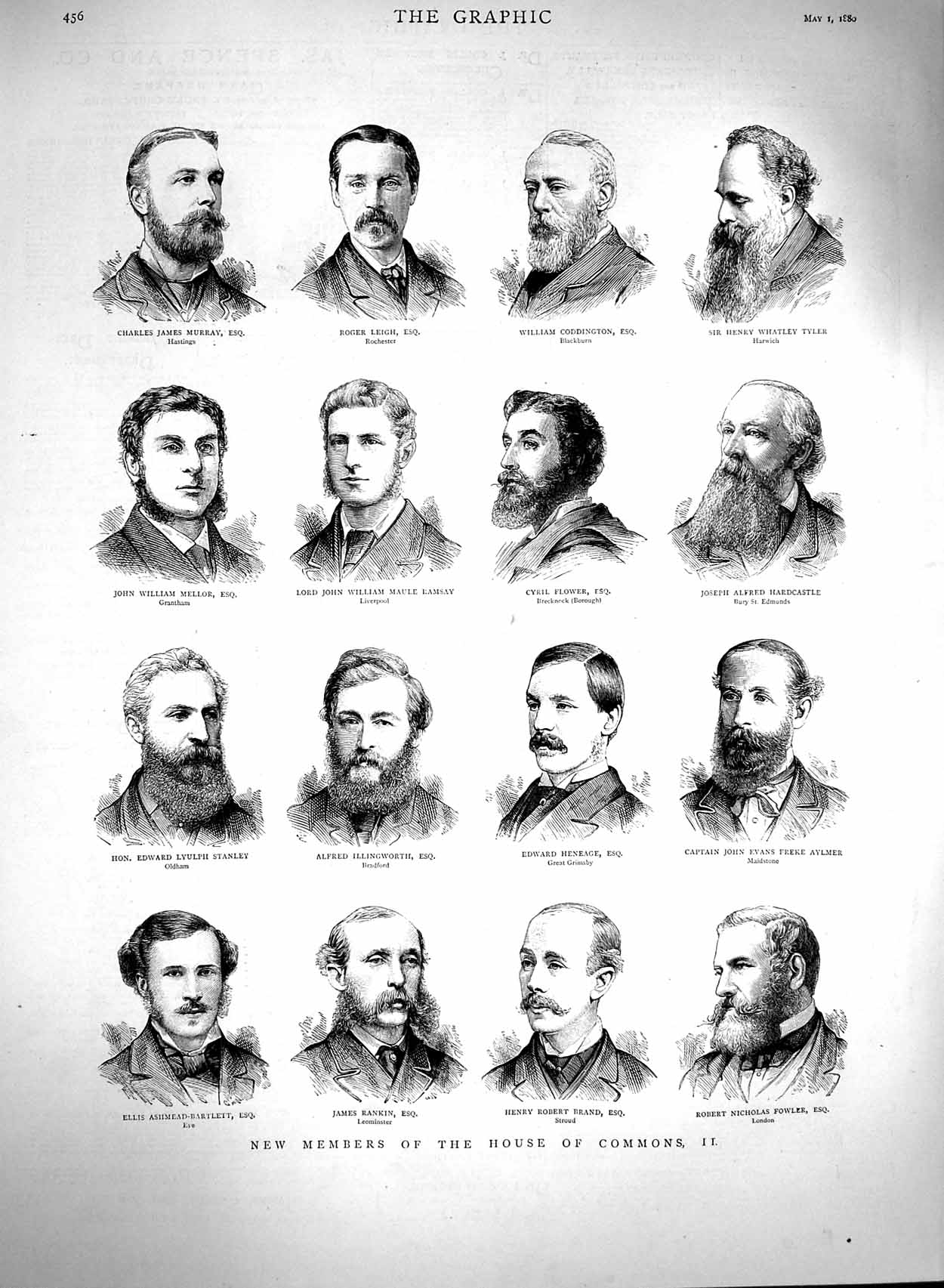 Old Antique Print 1880 House Commons Men Murray Leigh Illingworth Rankin 19th
