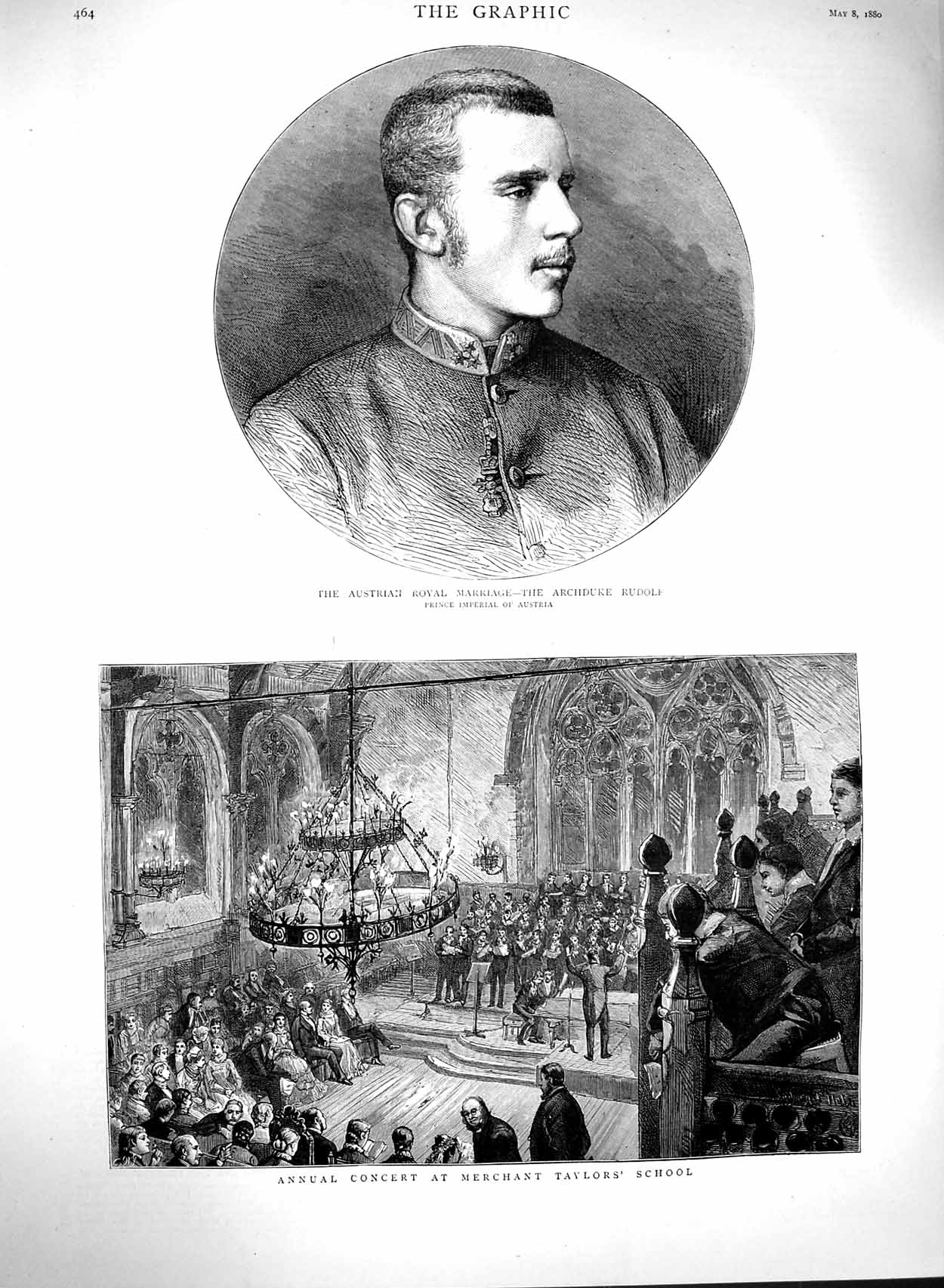 Old Antique Print 1880 Archduke Rudolf Concert Merchant Taylor'S School 19th