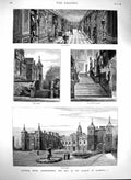 Antique Old Print *3065 1880 Hatfield House Hertfordshire Marquis Salisbury