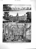 Original Old Antique Print 1880 Hatfield House Marquis Salisbury Architecture