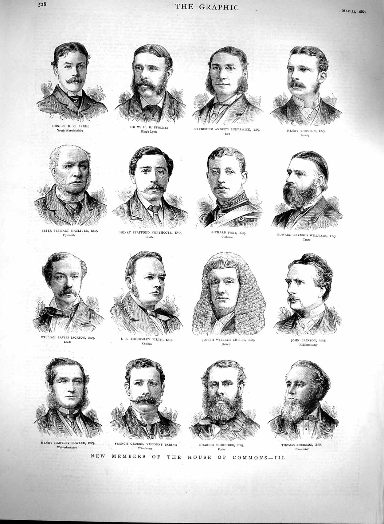 Old Antique Print 1880 House Commons Members Leigh Jackson Chitty Firth 19th