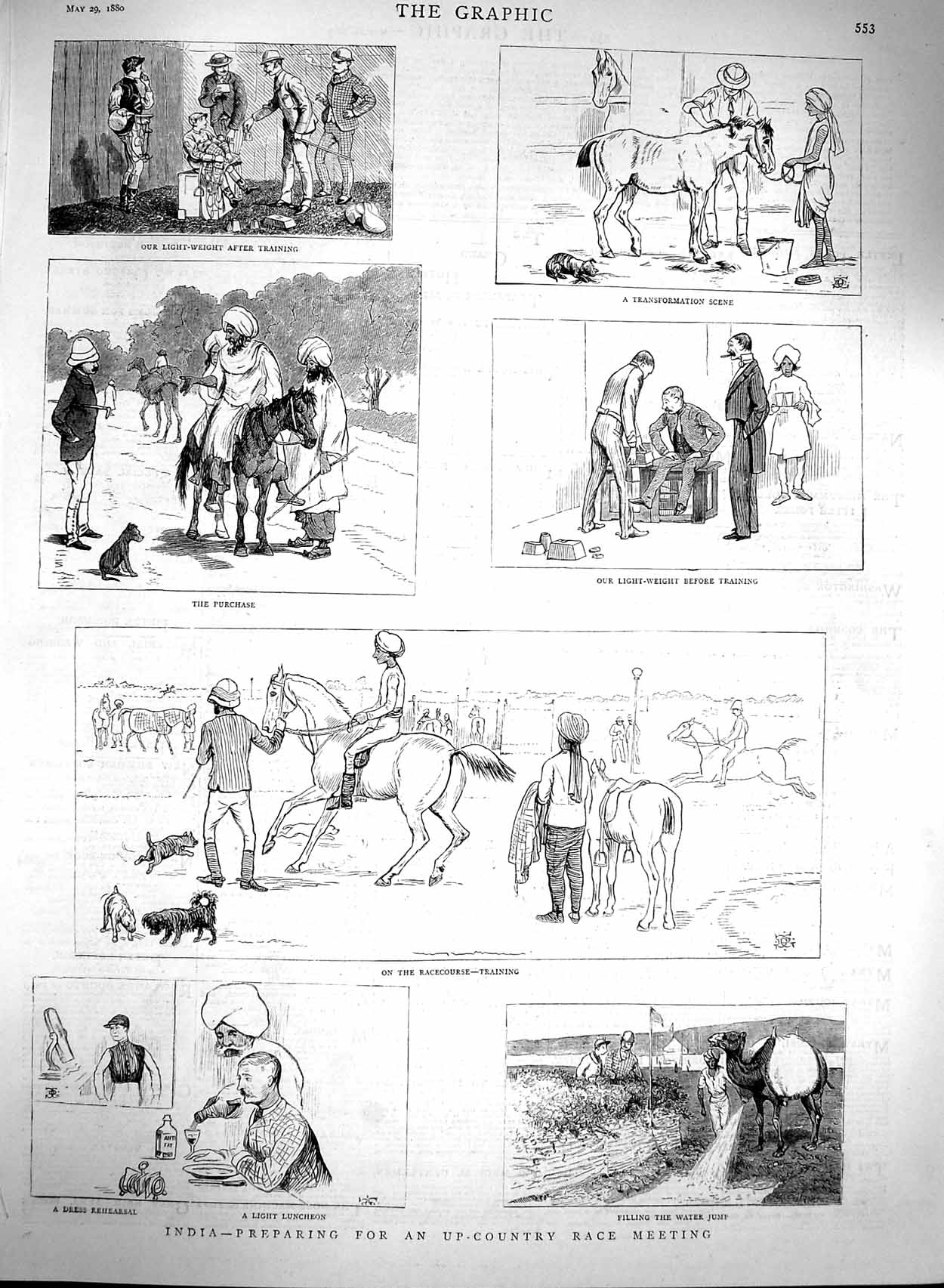 Old Antique Print 1880 India Camel Horse Racing Jockeys Sport Racecourse 19th