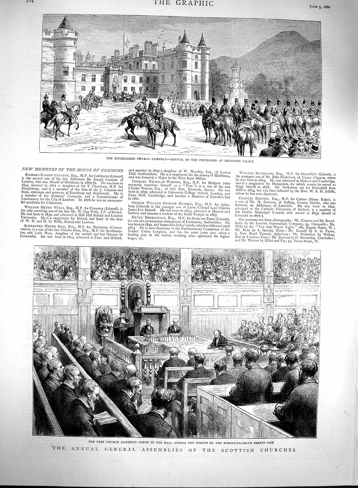 Original Old Antique Print 1880 Scotland Free Church Robertson-Smith Holyrood