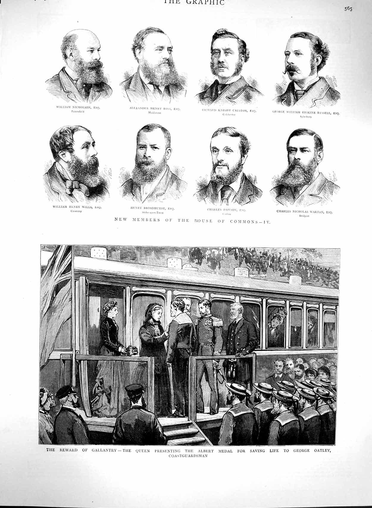 Original Old Antique Print 1880 House Commons Queen Albert Medal George Oatley