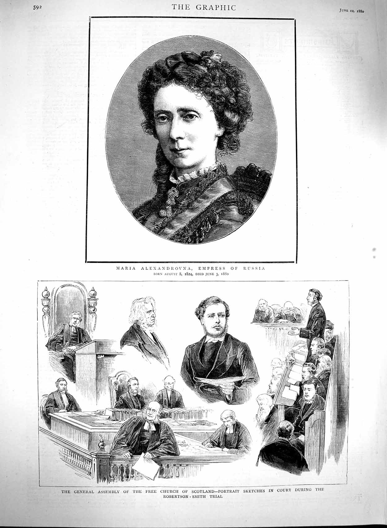 Original Old Antique Print 1880 Maria Alexandrovna Russia Free Church Scotland