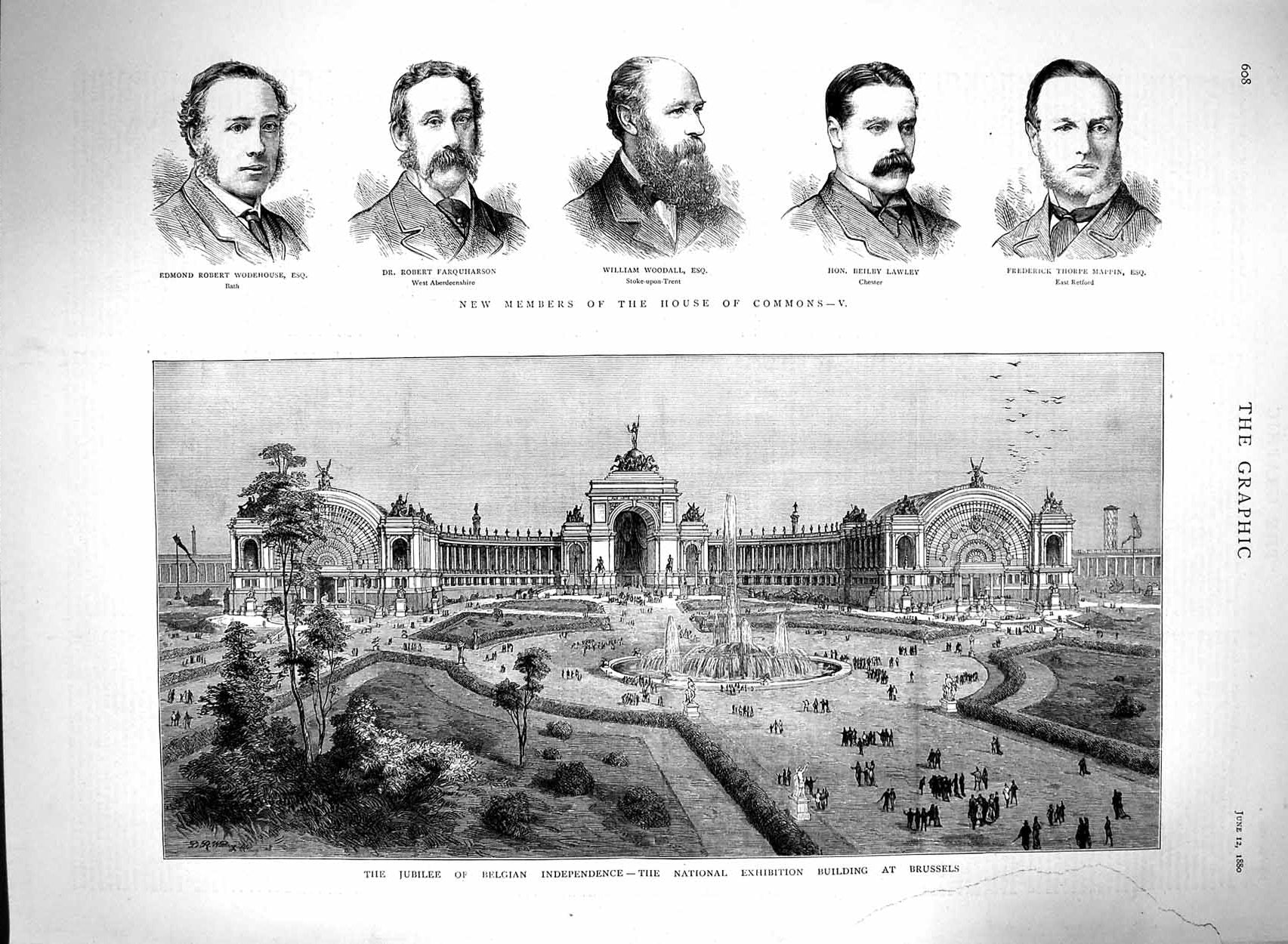 Old Antique Print 1880 Exhibition Building Brussels House Commons Lawley 19th
