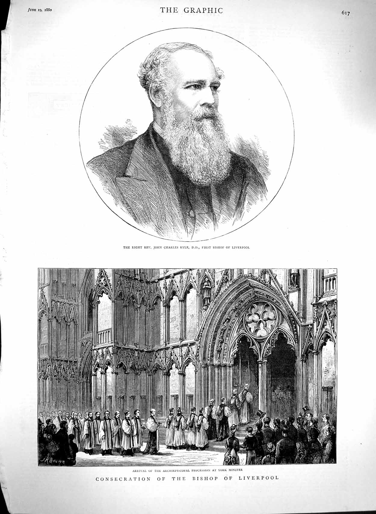 Original Old Antique Print 1880 John Charles Ryle Bishop Liverpool York 19th