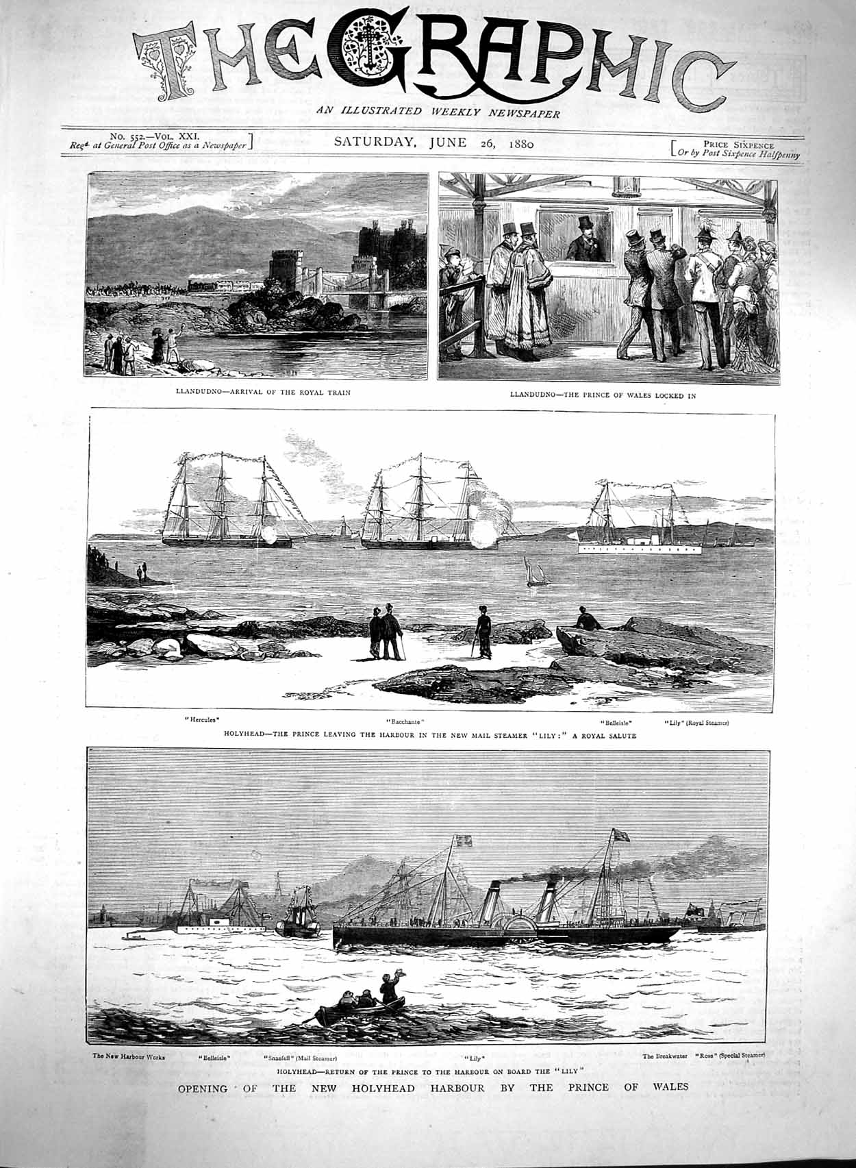 Original Old Antique Print 1880 Holyhead Harbour Prince Wales Ships Belleisle