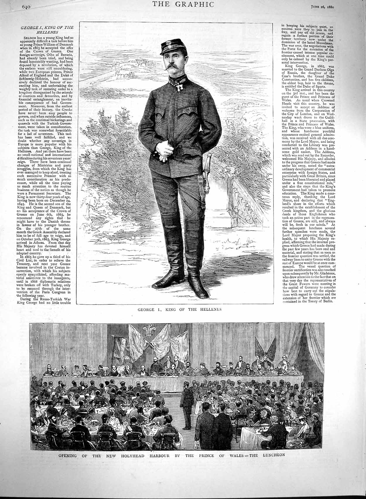 Old Antique Print 1880 King George Hellenes Holyhead Harbour Prince Wales 19th