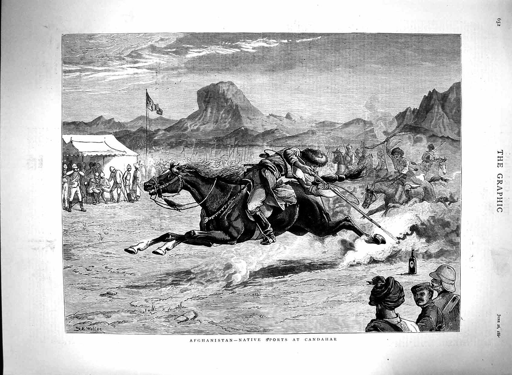 Original Old Antique Print 1880 Afghanistan Native Sports Candahar War Siers