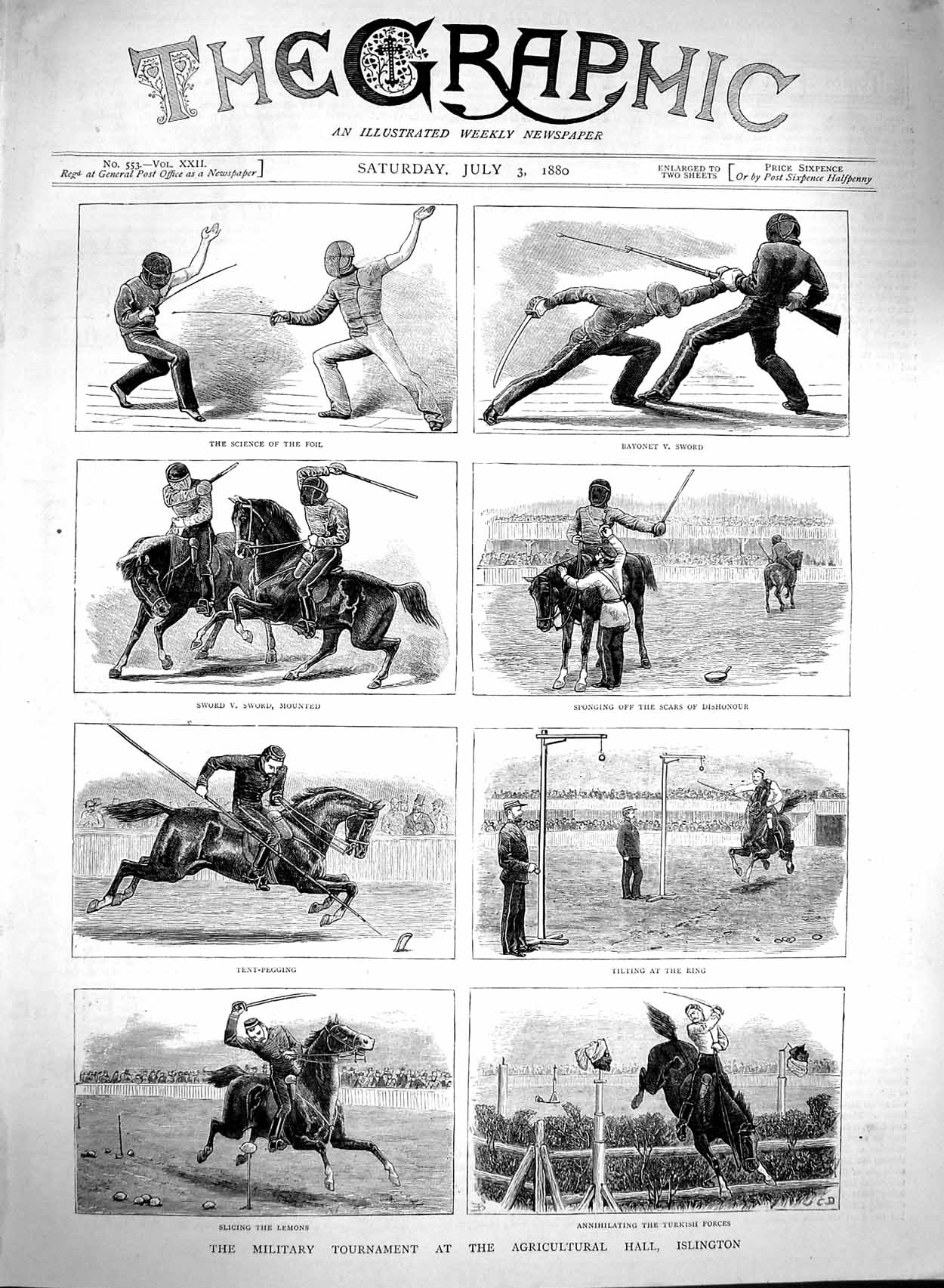 Old Antique Print 1880 Military Tournament Agricultural Islington Horses 19th