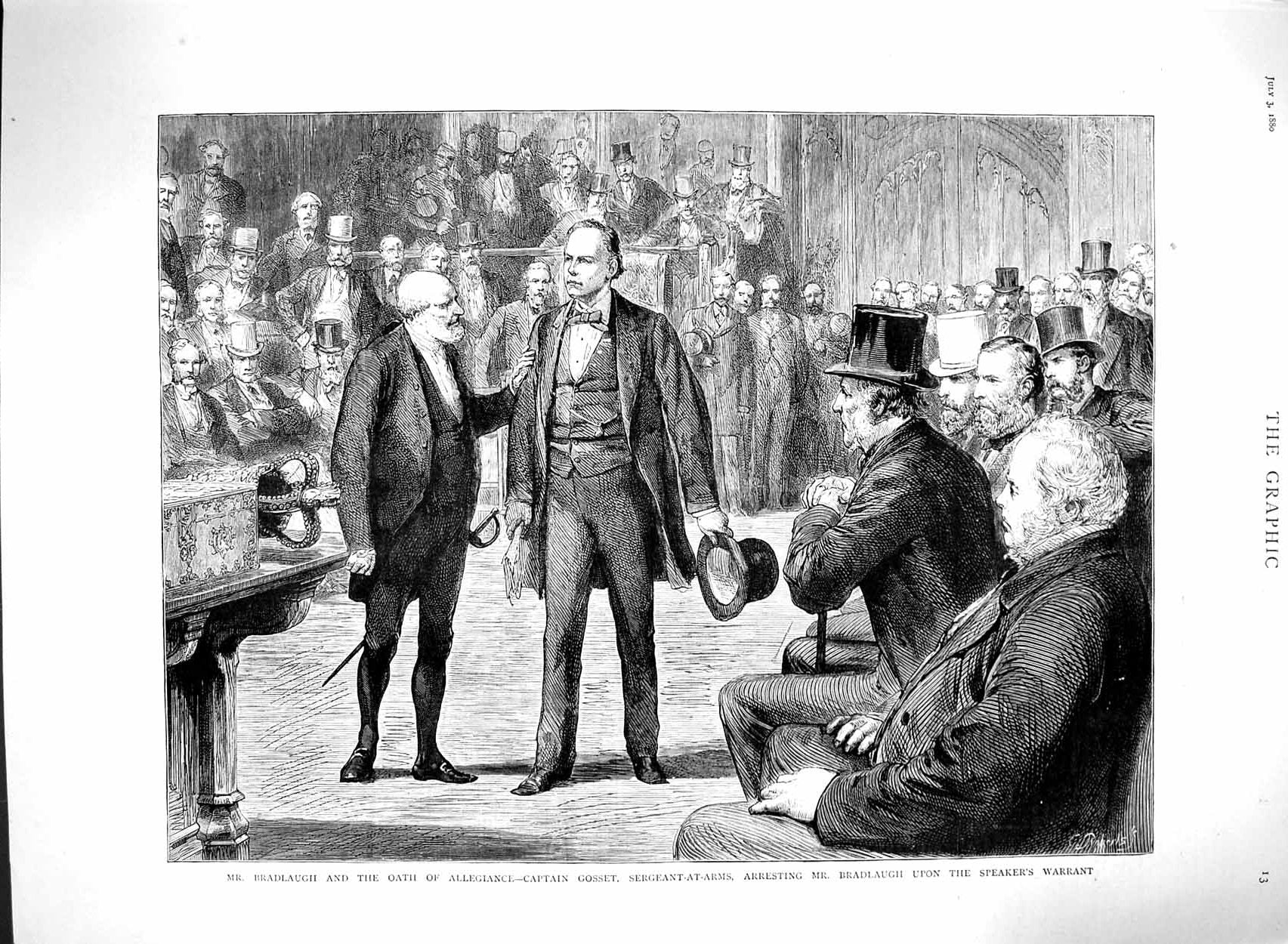 Old Antique Print 1880 Bradlaugh Captain Gosset Sergeant-At-Arms Speaker 19th
