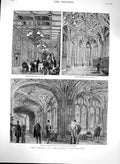 Old Antique Print 1880 Houses Parliament Oratory Tea Room Members Cloak 19th
