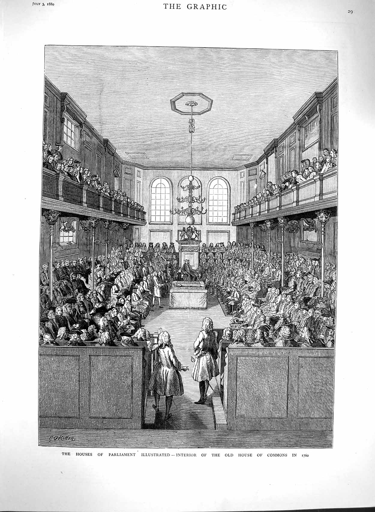 Original Old Antique Print 1880 Houses Parliament Interior People Victorian