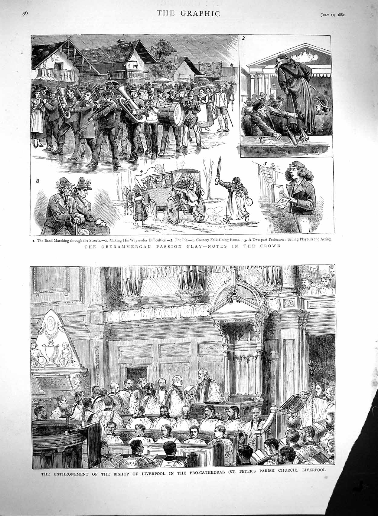 Old Antique Print 1880 Bishop Liverpool Parish Church Oberammergau Play 19th