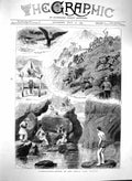 Original Old Antique Print 1880 Afghanistan Camp Peywan Siers Mountains Swiming