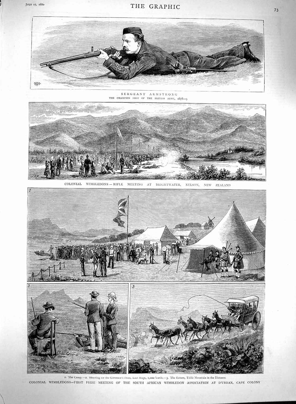 Old Antique Print 1880 Wimbledon Rifle Shooting Sport Zealand Africa Cape 19th