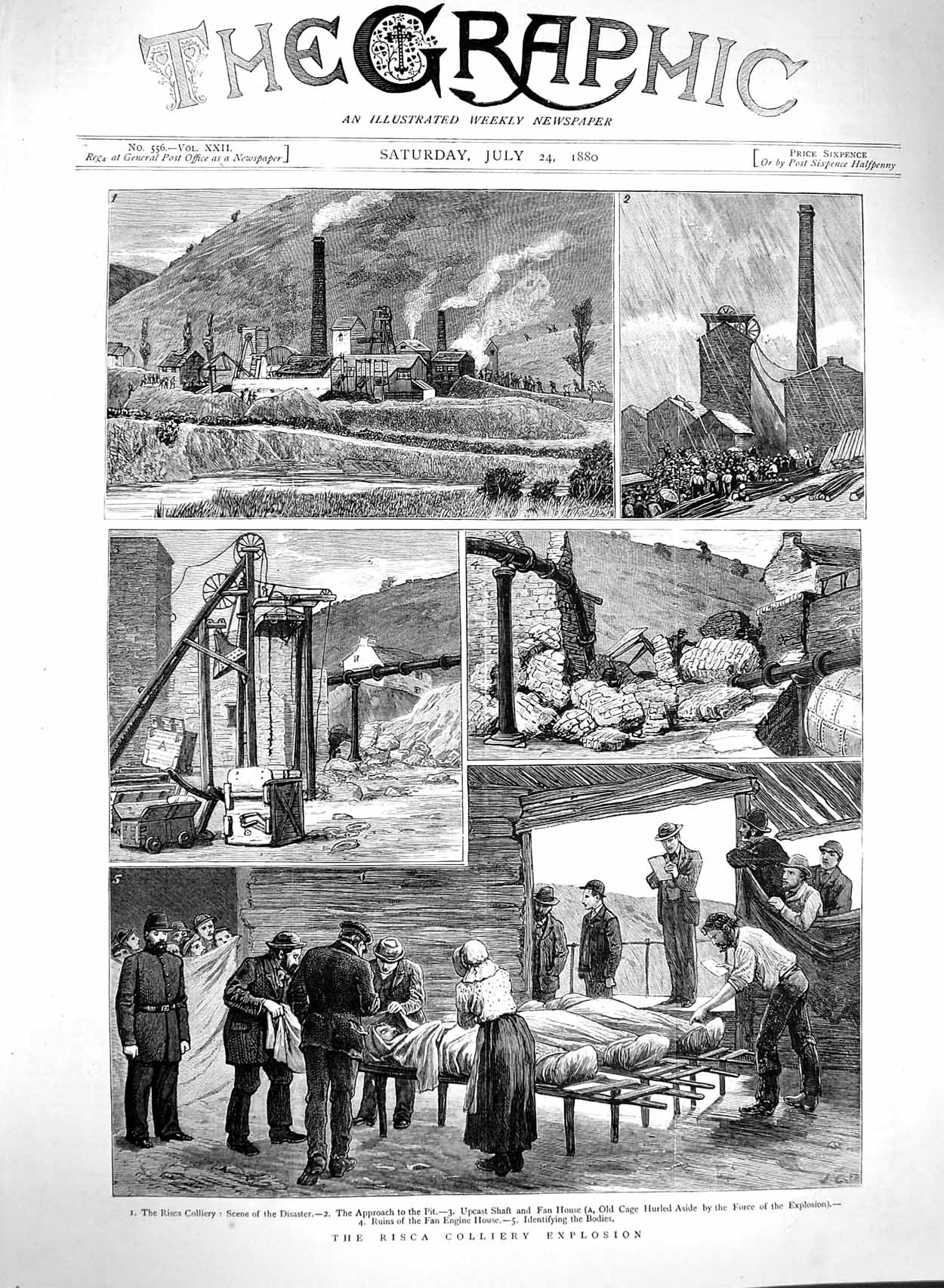 Original Old Antique Print 1880 Risca Colliery Explosion Pit Mining Fan 19th