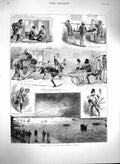 Original Old Antique Print 1880 Fire Tokio Japan Boats Street Scene People 19th