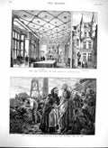 Original Old Antique Print 1880 Building Scottish Corporation Risca Collie 19th