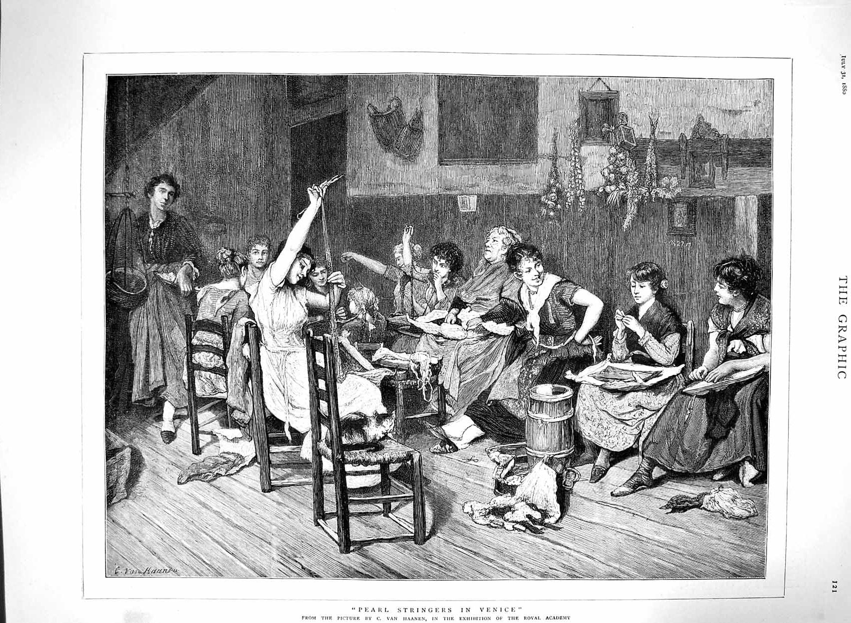 Old Antique Print 1880 Pearl Stringers Venice Women Workers Industry Art 19th