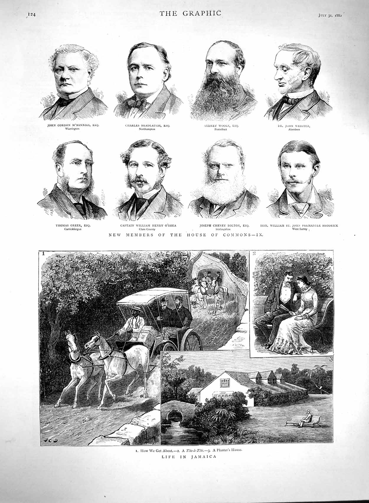 Old Antique Print 1880 Jamaica House Commons O'Shea Woolf Webster Greer 19th