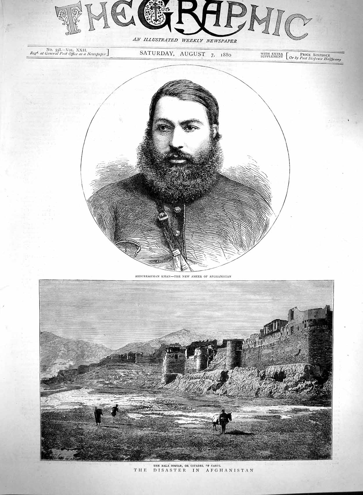 Original Old Antique Print 1880 Abdurrahman Khan Ameer Afghanistan Bala 19th