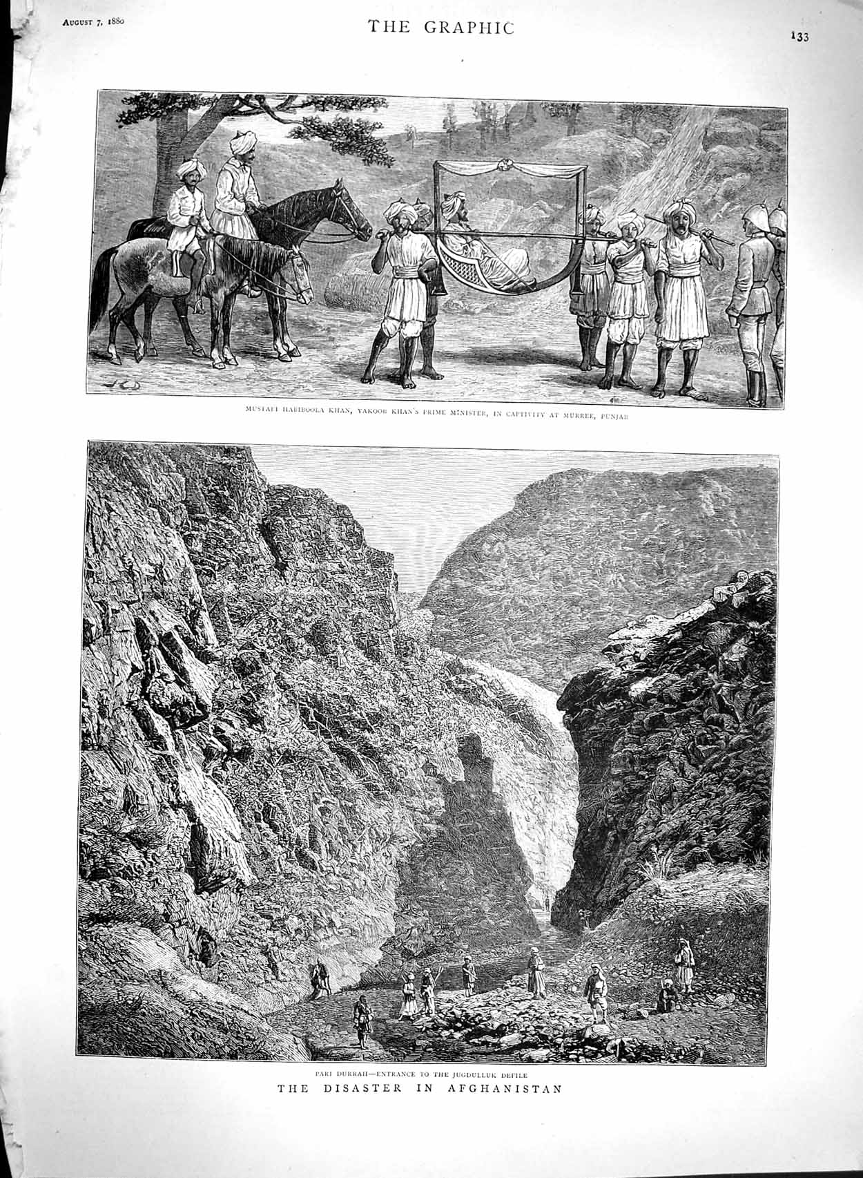Original Old Antique Print 1880 Afghanistan Pari Durrah Jugdulluk Mustafi Khan