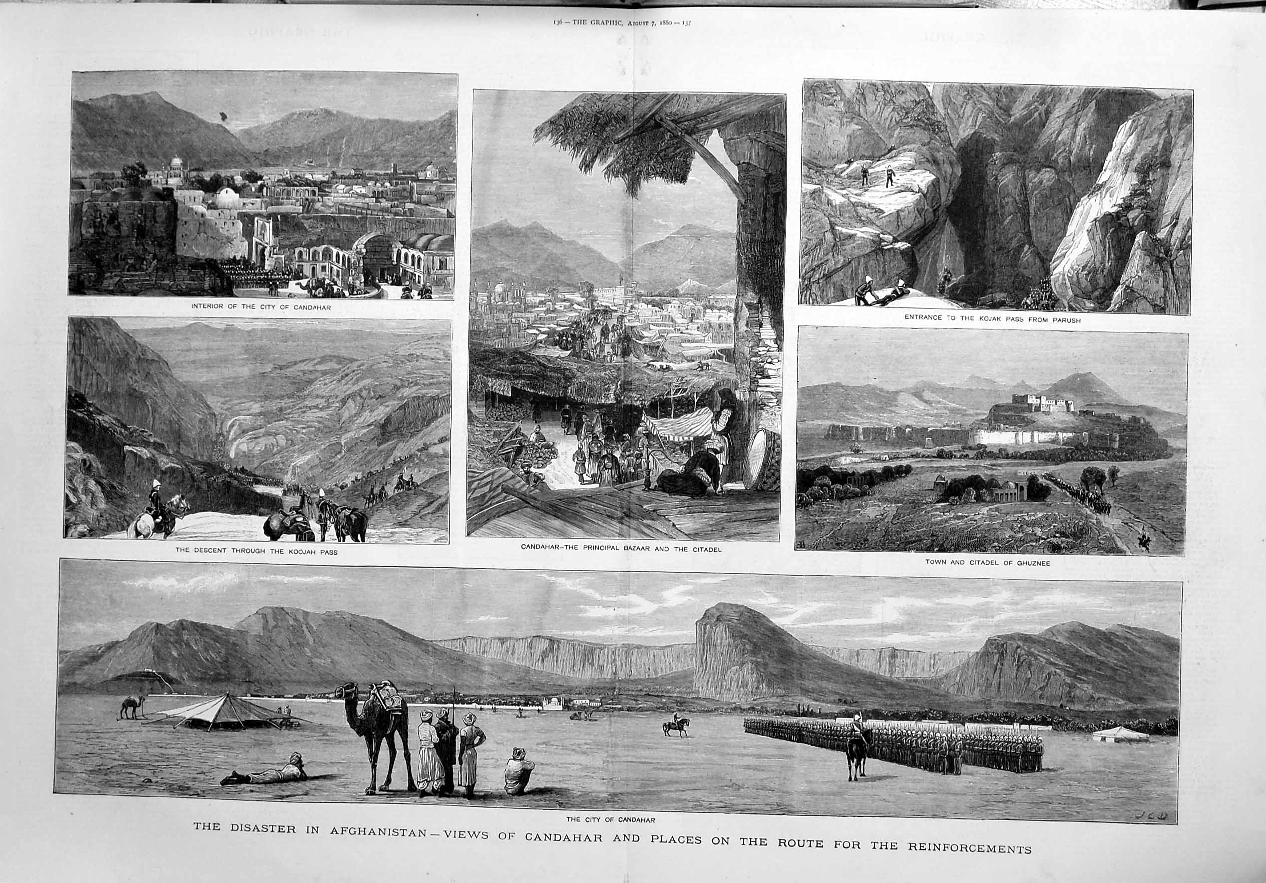 Original Old Antique Print 1880 Afghanistan Candahar Citadel Ghunzee Kooj 19th