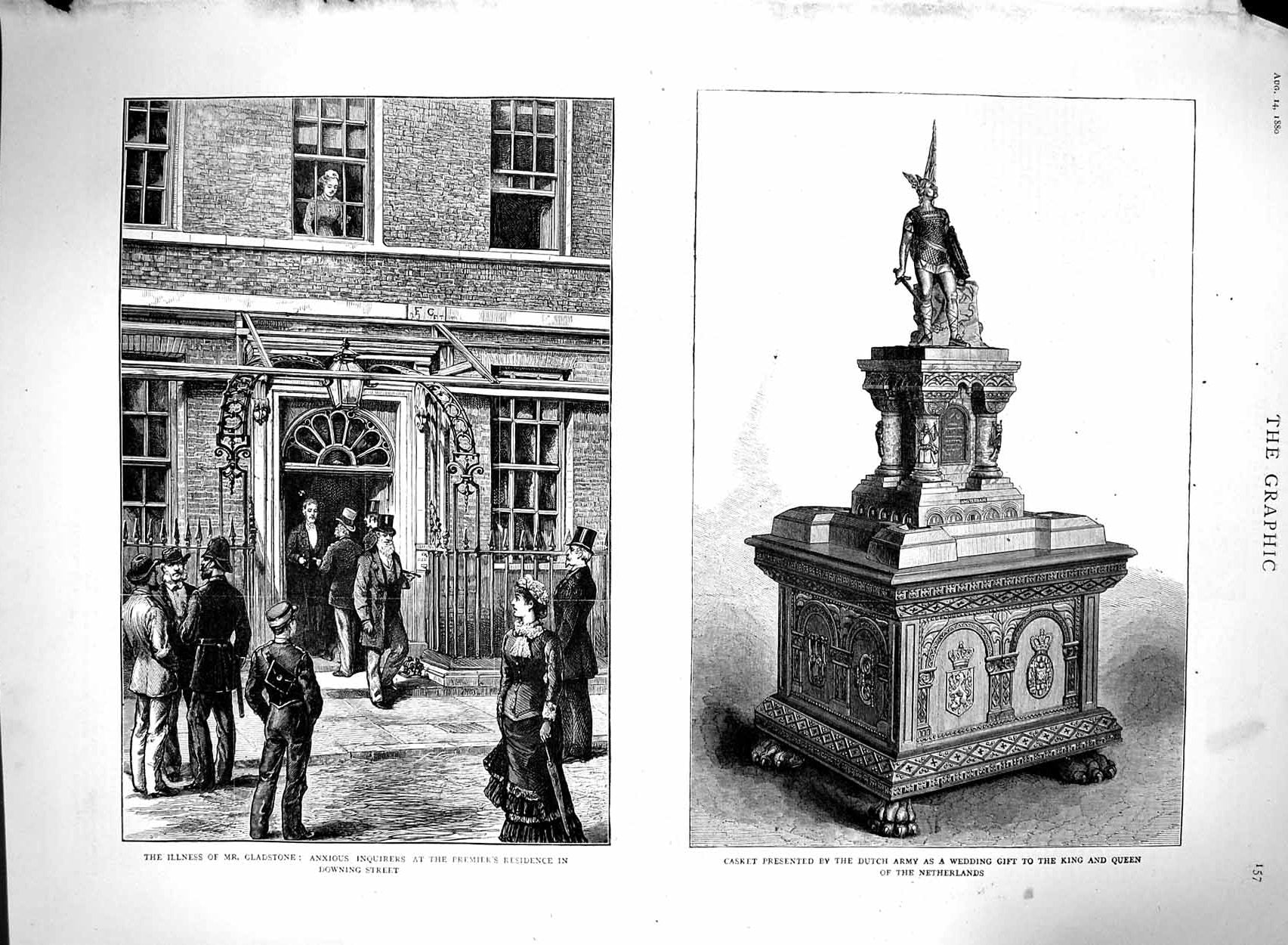 Old Antique Print 1880 Gladstone Downing Street Casket King Netherlands 19th