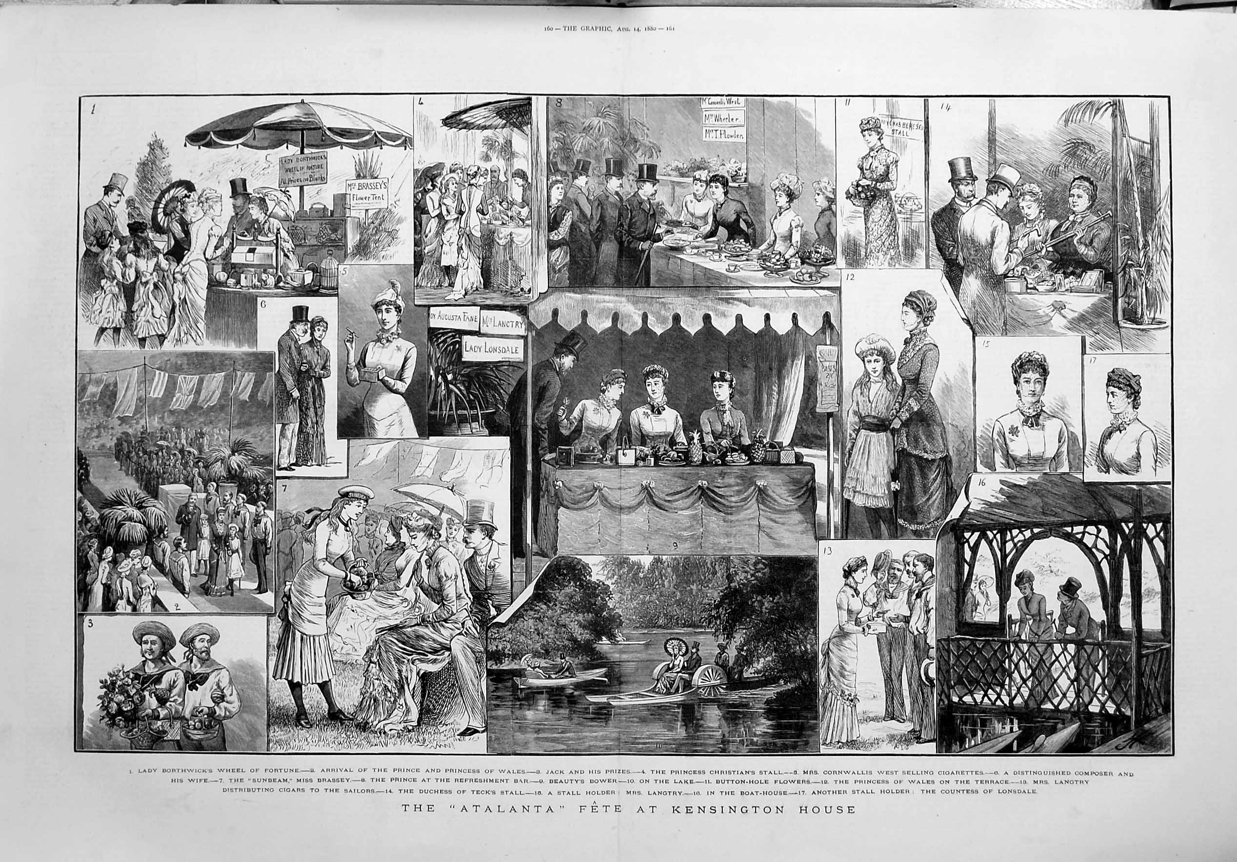 Original Old Antique Print 1880 Atalanta Fete Kensington House Princess Wales