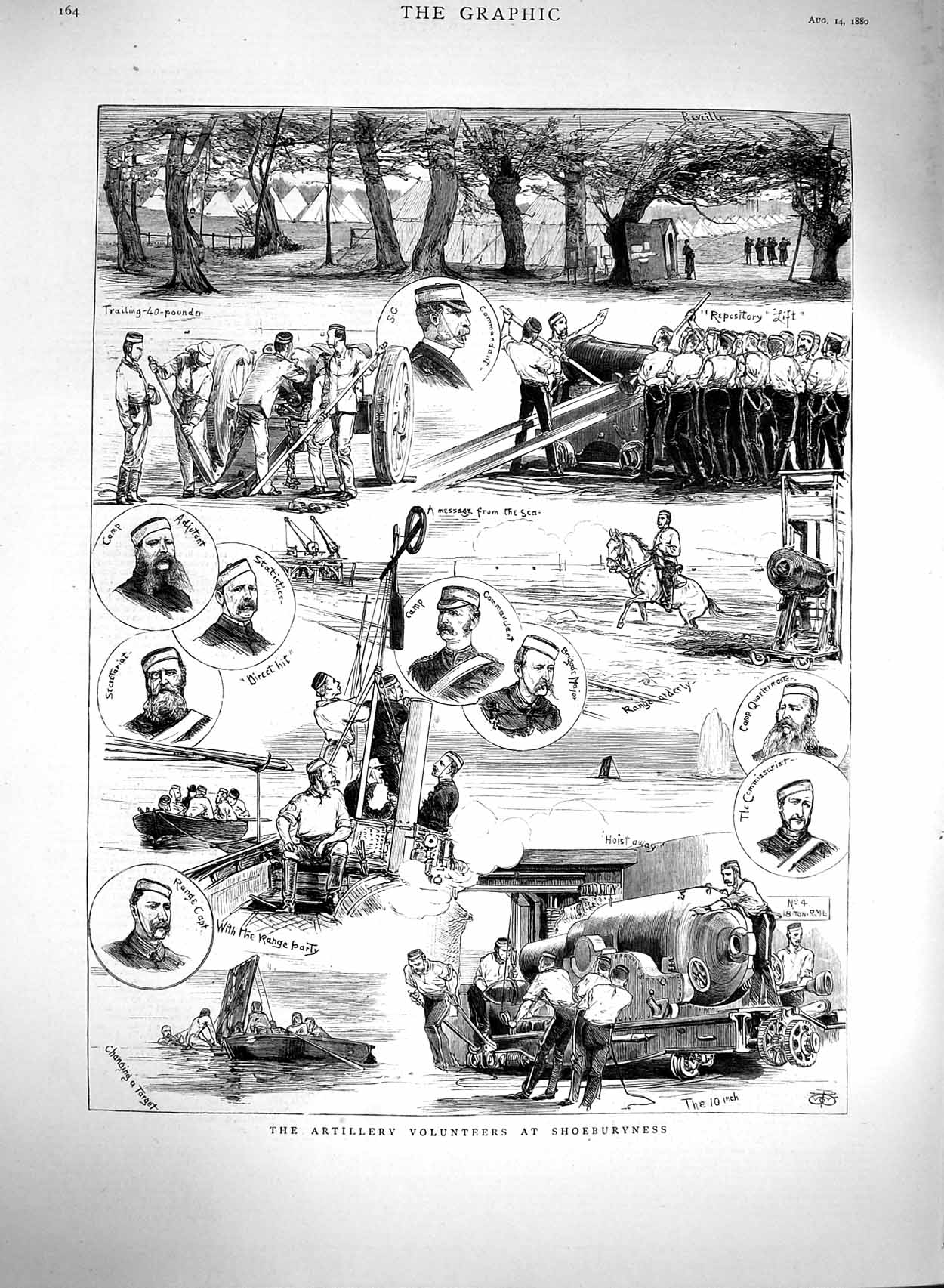 Original Old Antique Print 1880 Artillery Volunteers Shoeburyness Si Victorian