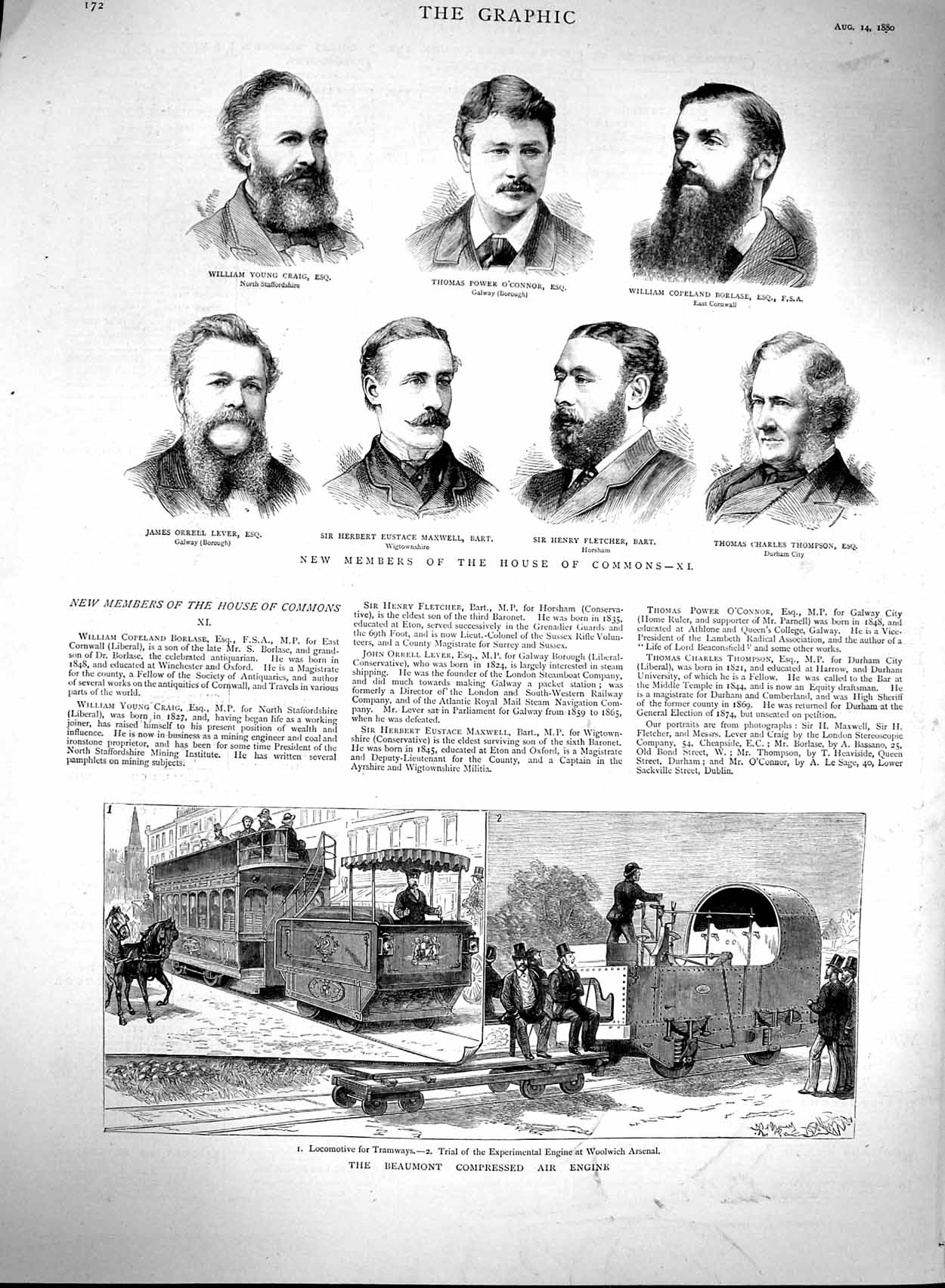 Old Antique Print 1880 Beaumont Compressed Air Engine House Commons Bart 19th
