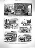 Original Old Antique Print 1880 Afghanistan War Quettah Native Vehicles Burmah