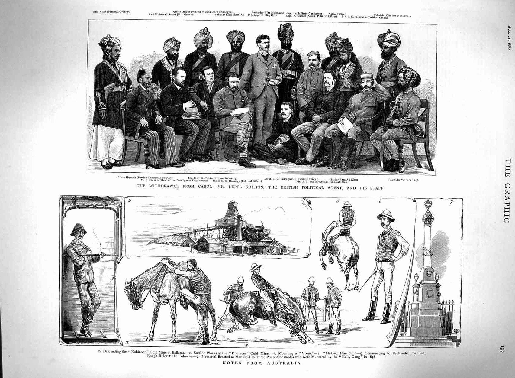 Original Old Antique Print 1880 Australia Lepel Griffin Cabul Kahn Waria 19th