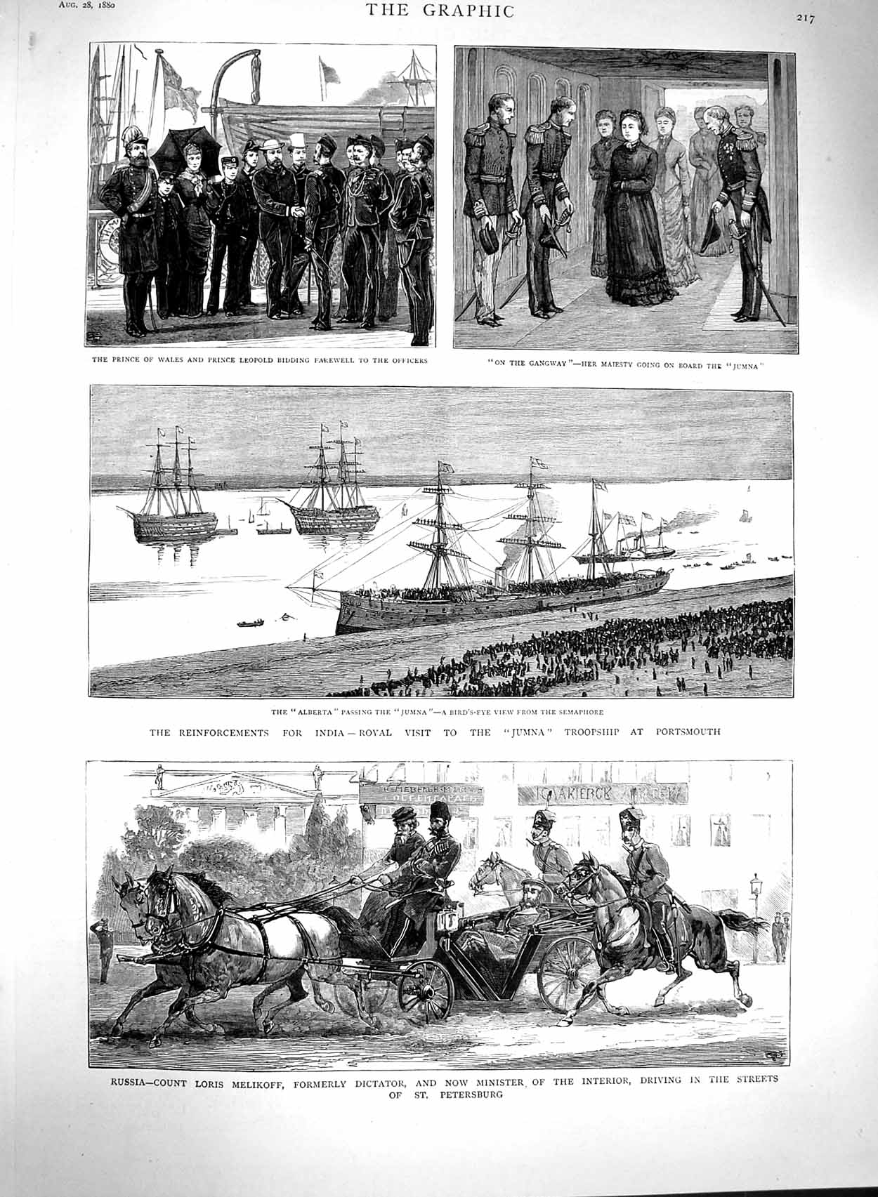 Old Antique Print 1880 Russia Count Melikoff Petersburg Ship Jumna Prince 19th