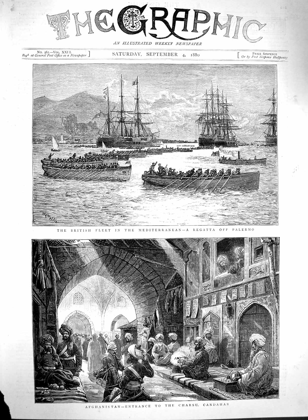 Old Antique Print 1880 Afghanistan Charsu Candahar Ships Regatta Palermo 19th