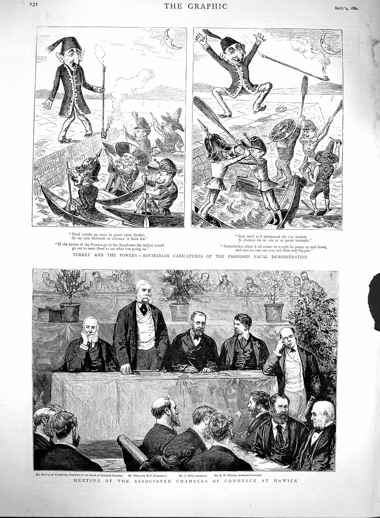 Original Old Antique Print 1880 Roumanian Caricatures Chambers Commerce Hawick