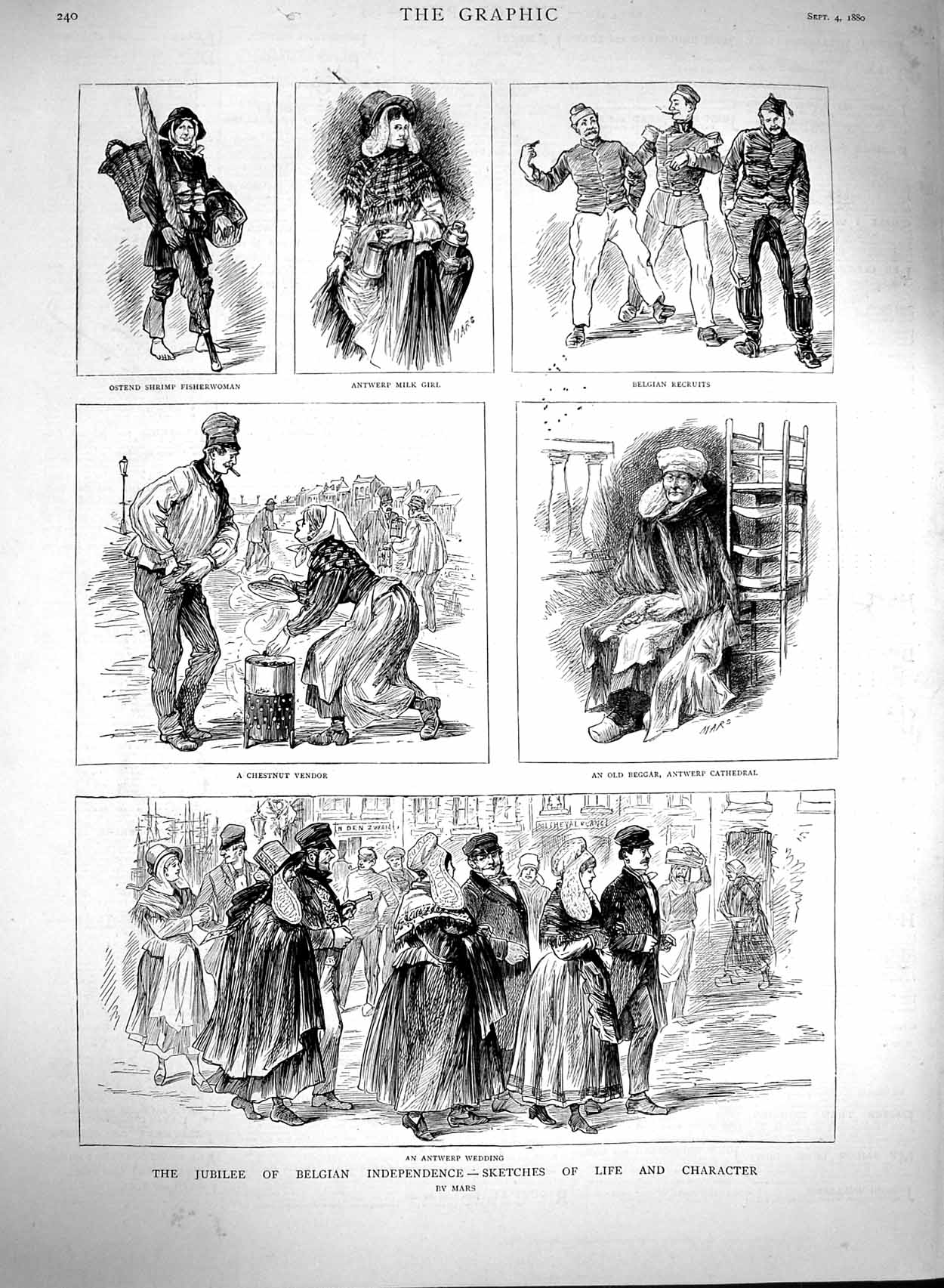Original Old Antique Print 1880 Jubilee Belgium People Ostend Antwerp Milk Girl