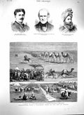 Original Old Antique Print 1880 Afghanistan War Transport Grain Quetta Griffin