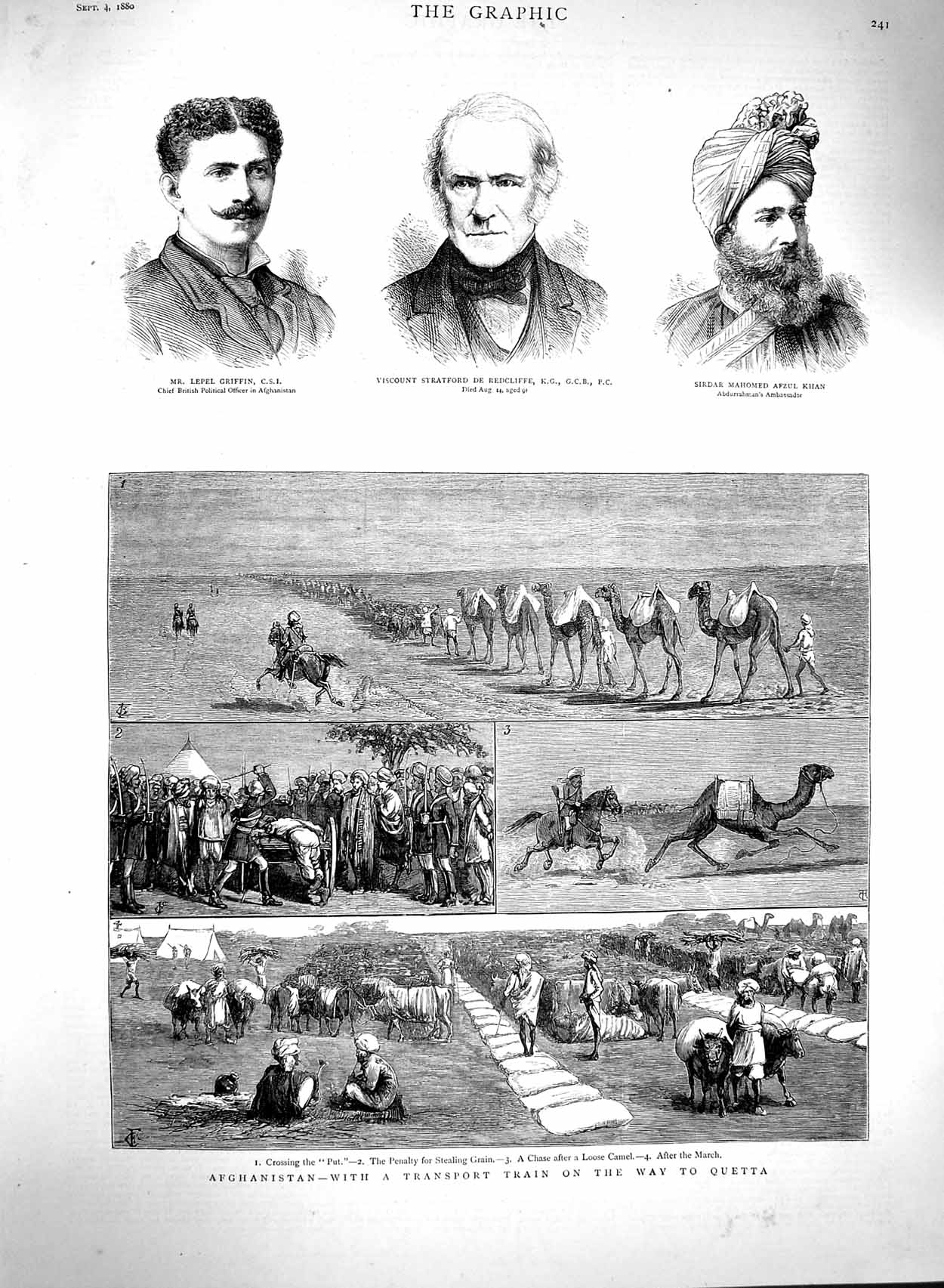 Original Old Antique Print 1880 Afghanistan War Transport Grain Quetta Griffin