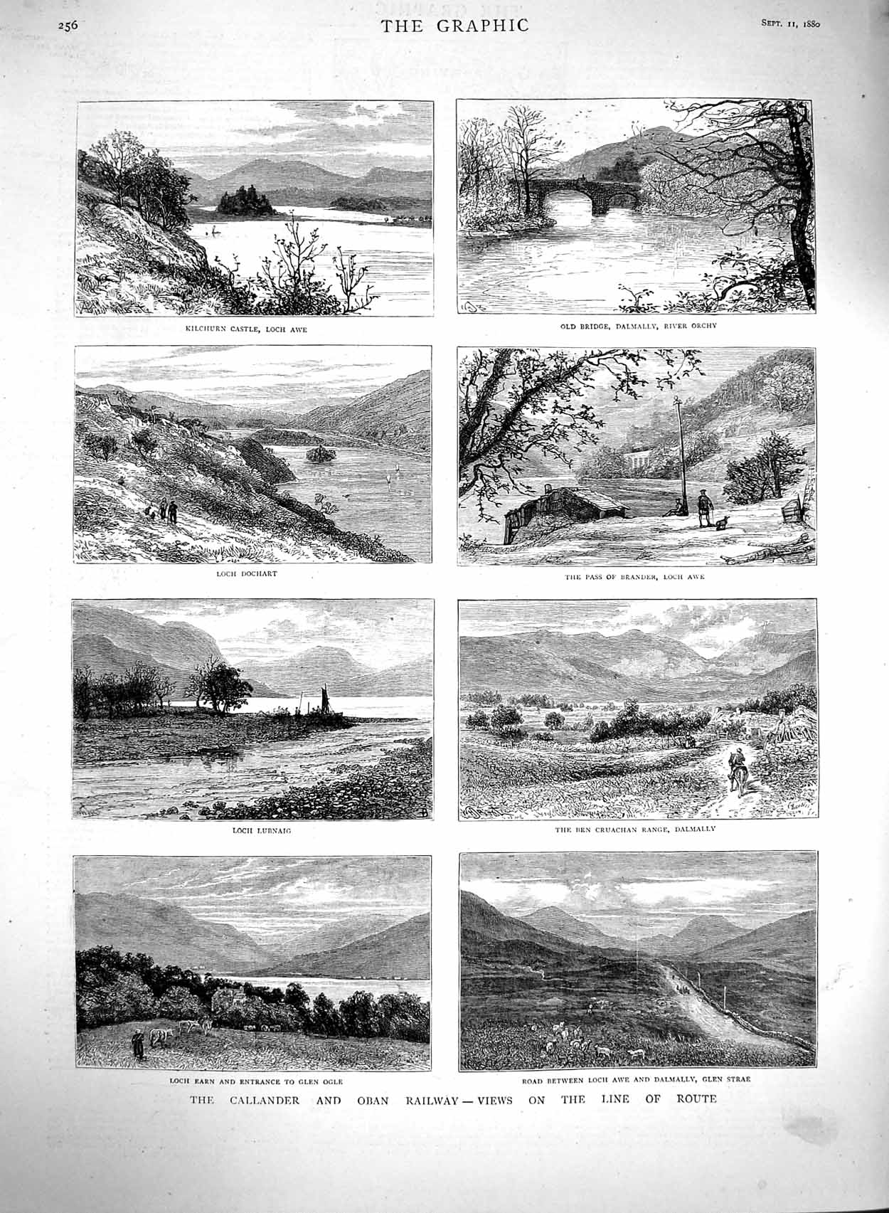 Original Old Antique Print 1880 Callander Oban Railway Scotland Lubnaig Gl 19th