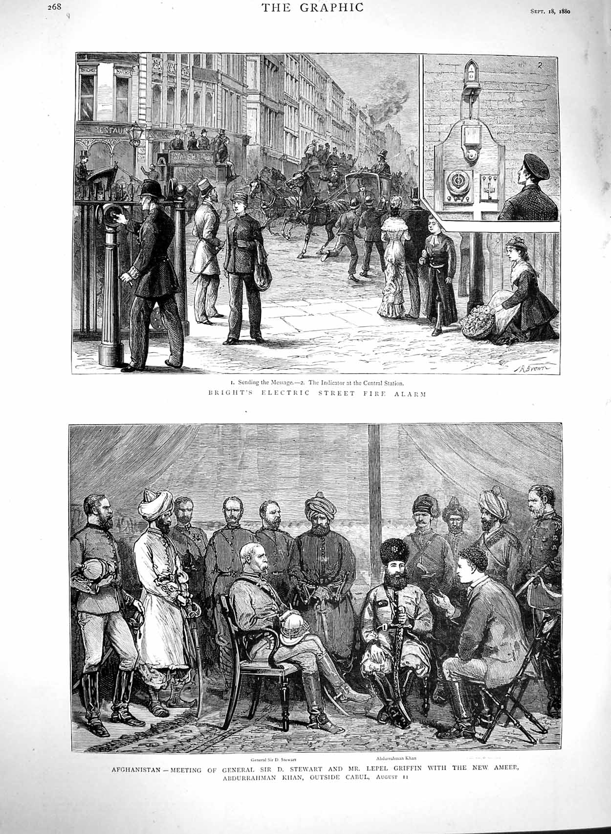 Old Antique Print 1880 Afghanistan War Stewart Griffin Cabul Fire Alarm 19th