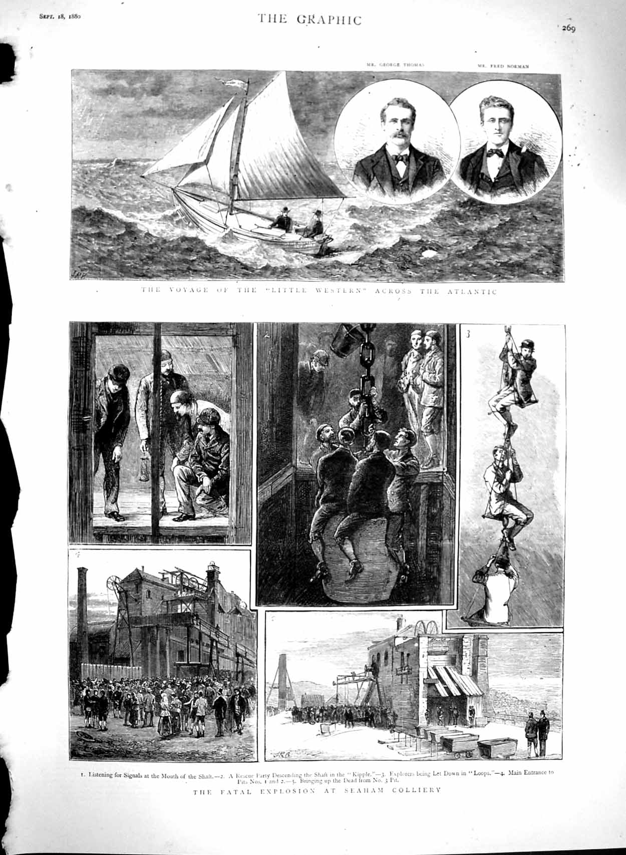 Original Old Antique Print 1880 Fatal Explosion Seaham Colliery Mining Western