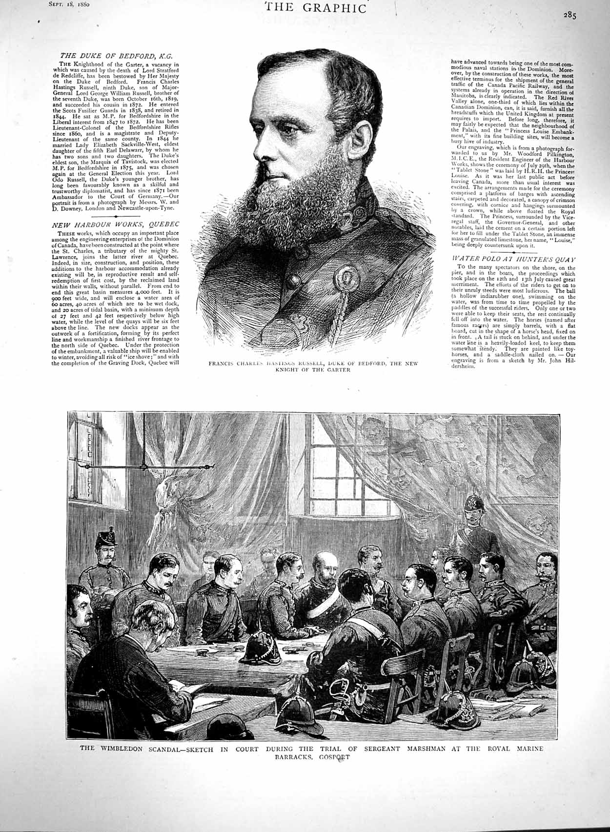 Original Old Antique Print 1880 Francis Russell Duke Bedford Sergeant Marshman